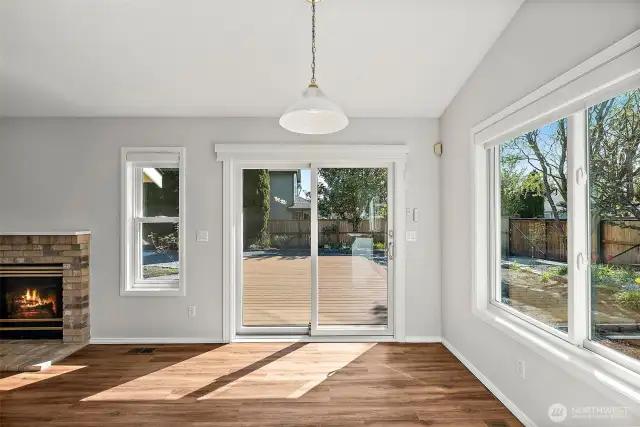 Here is the Breakfast Nook again but from a different angle looking directly out on the deck. Notice the gas fireplace.