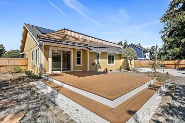 Another view of the deck with the awning extended.