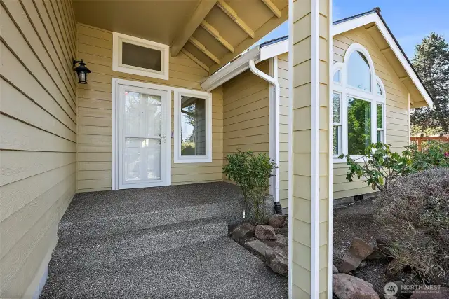 The entry way gives plenty of protect from the weather.