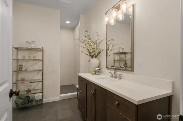 Truly better in person, this bathroom is a guest bath dream.