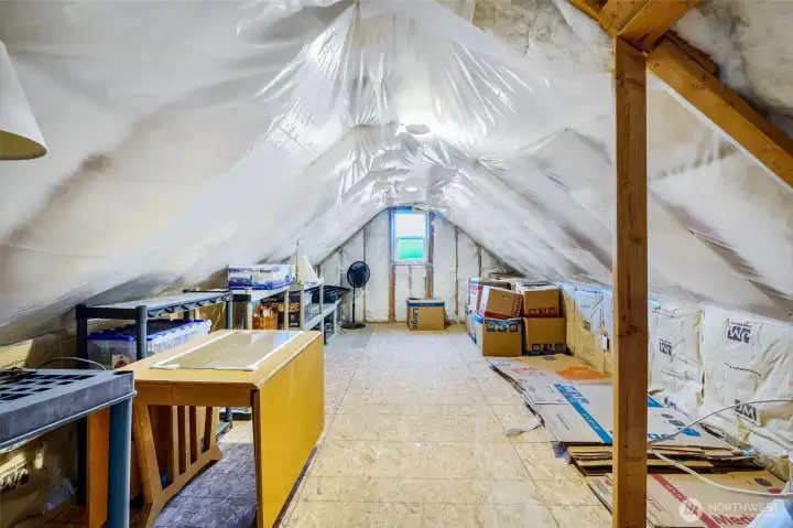 So much storage space! Potential to finish and make another room.