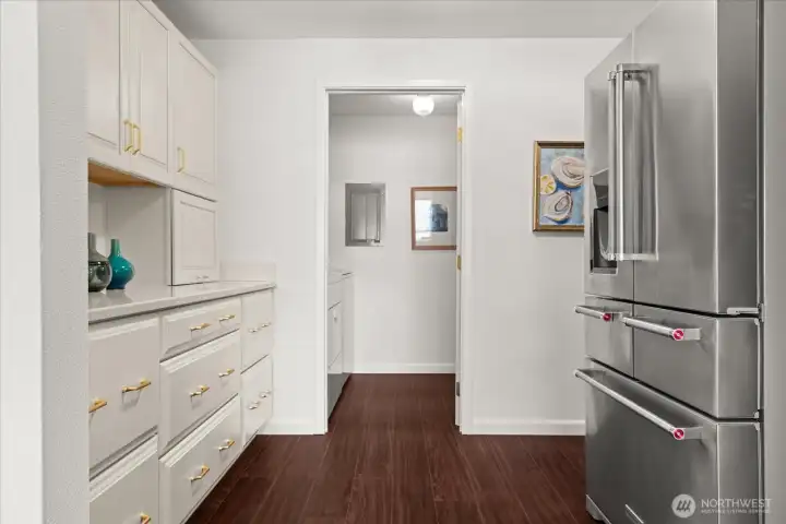 A perfect espresso station, custom separate alcove with appliance garages on each side