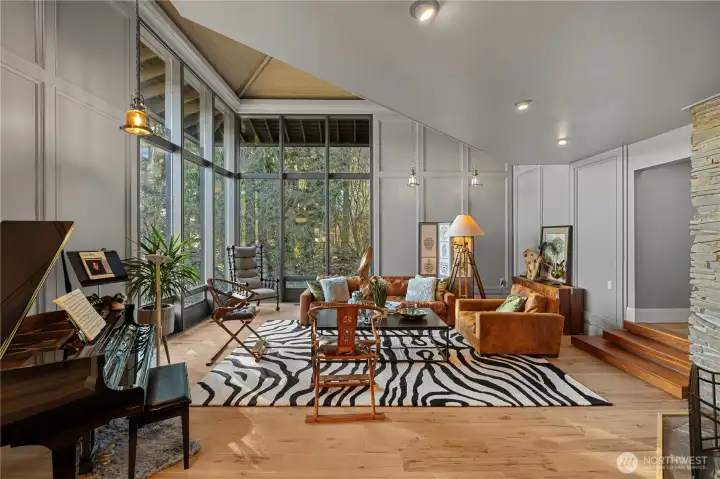 Main living area with vaulted ceilings