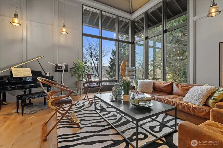 Main living area with vaulted ceilings