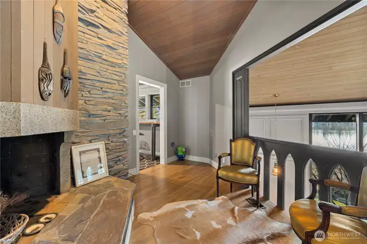 Loft with wood burning fireplace