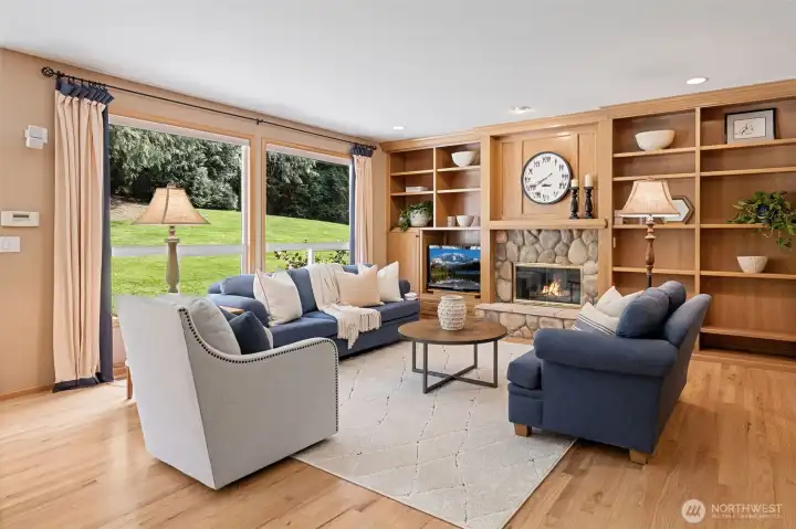 Family room with a gas fireplace.