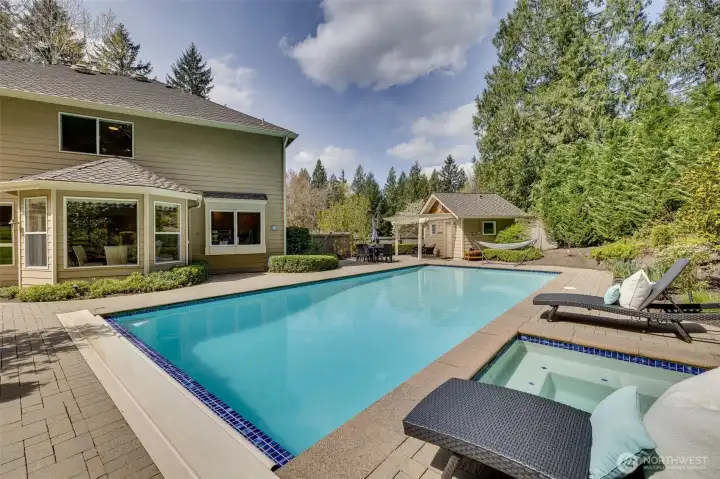 Large, heated inground pool and hot tub.