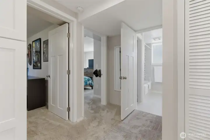 Photos shows entrance to the 2 lower bedrooms and full bathroom