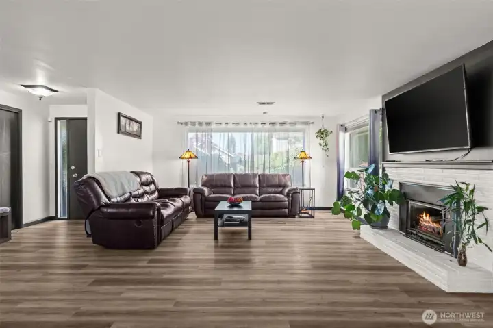 Living room from dining room - fire digitally added
