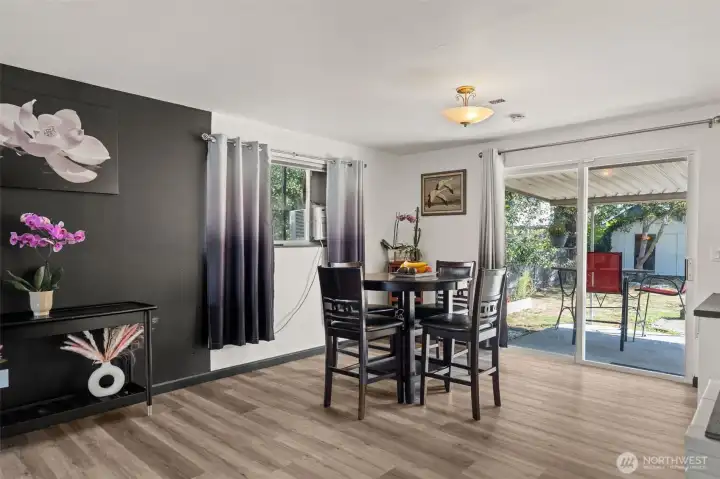 Dining room from living area looking towards patio doors
