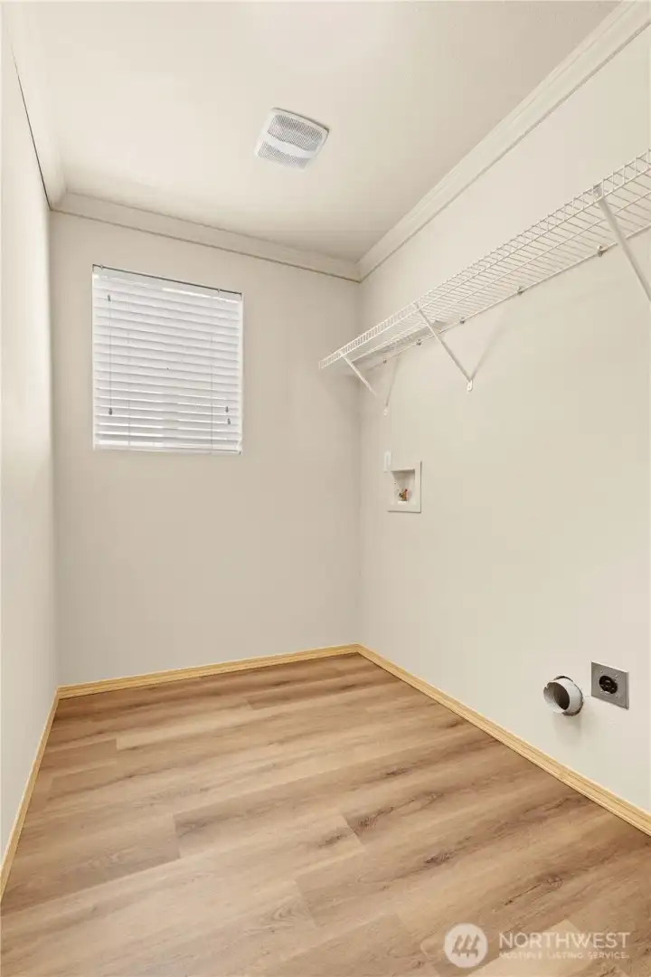 LAUNDRY w/New Laminate Floors, Window and Wire Shelving