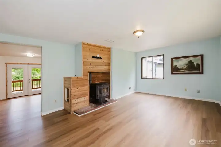 Beautiful cedar surround for the pellet stove. Beautiful cedar surround for the pellet stove.