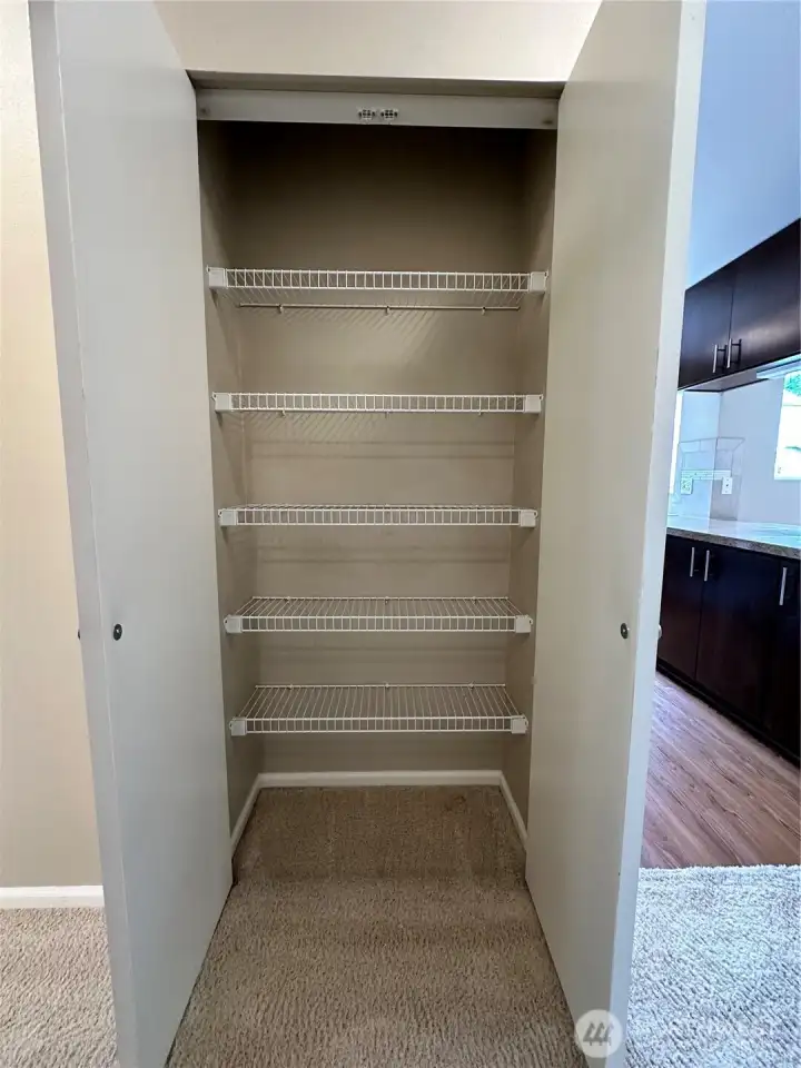 Just off the kitchen is a closet/pantry for all the extras you want stored.