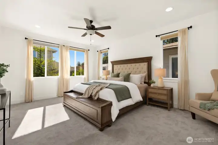 Generously sized primary bedroom, east facing Generously sized primary bedroom, east facing
