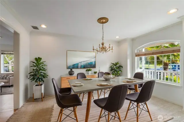 This dining room could also be a perfect candidate for the best office space offering beautiful views of the front garden.