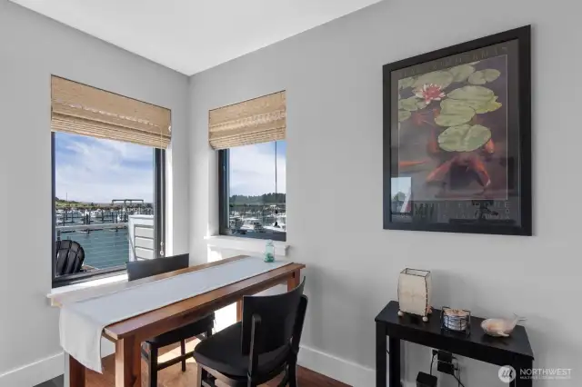 The dining area has a view of the Port!