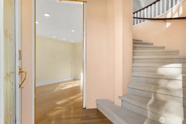 Main level with office/den. Stairs leading to bedrooms.