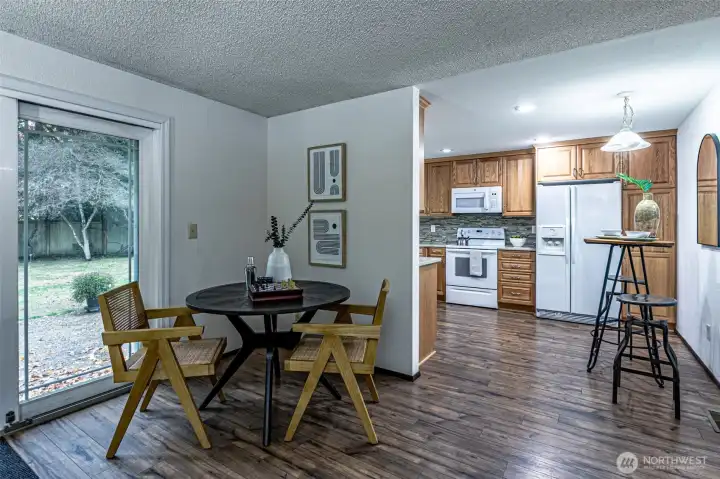 High end sliding door leads to the back patio