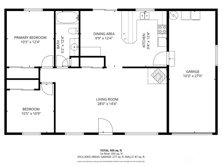 Floor plan of home and attached garage