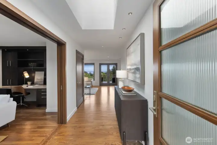 Large office to the left, access to garage through there