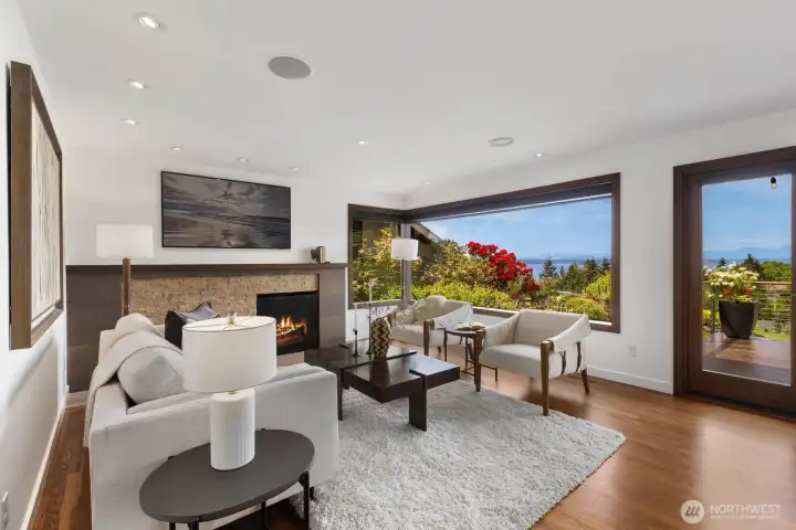 Welcome to the main level living room, with views and deck access