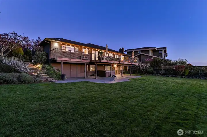 Large level yard with mature plantings