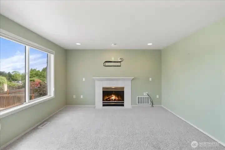 Family room with gas fireplace.