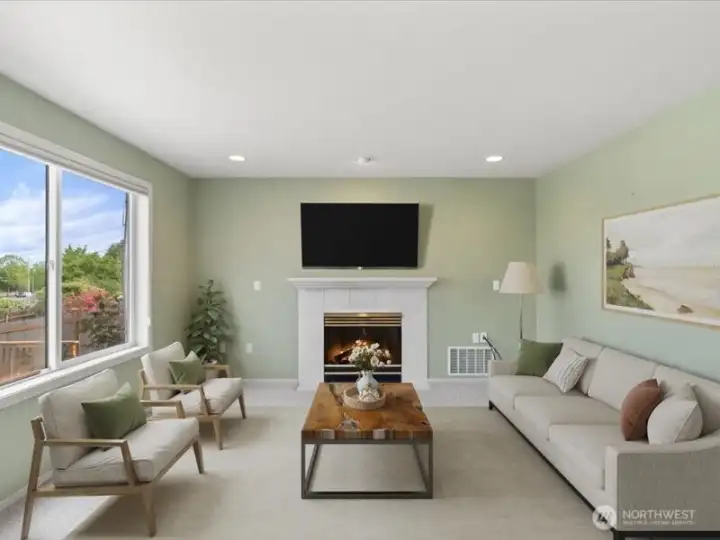 Virtually staged family room.