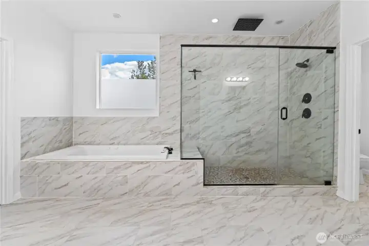 Spa like primary bathroom.