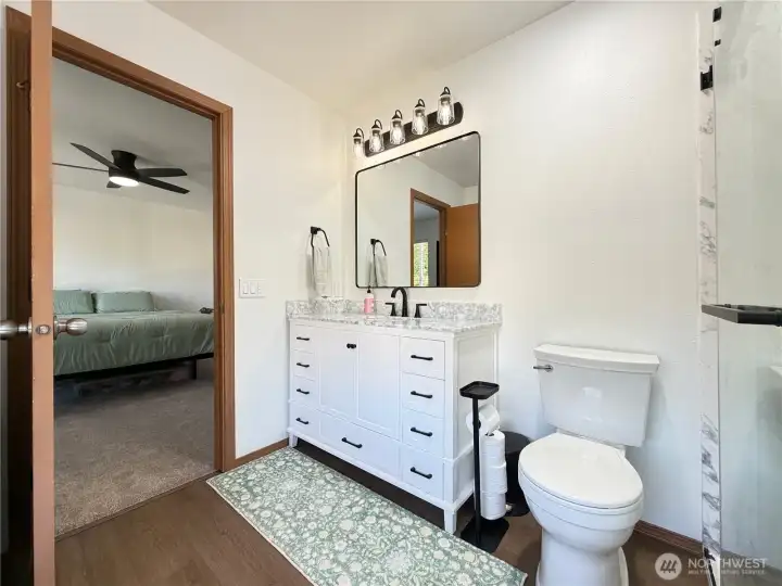 New vanity lighting and mirror.