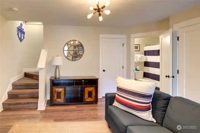 On the garden level, you'll find a media room, bedroom, bunk room, and bath.
