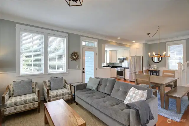 The open concept space is great for entertaining.  Off the living space is a covered back porch that will quickly become one of your favorite features of the home. Sit in the sunshine with your morning coffee and snuggle up in the evening and listen to the sounds of the ocean and birds.