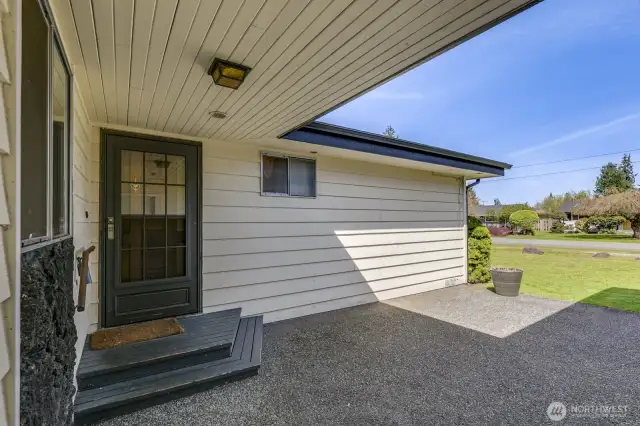 The front entry with a view back to the street.