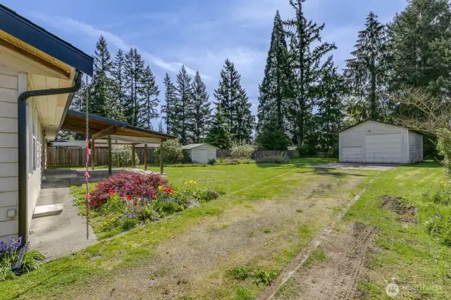 The large lot provides plenty of garden space.