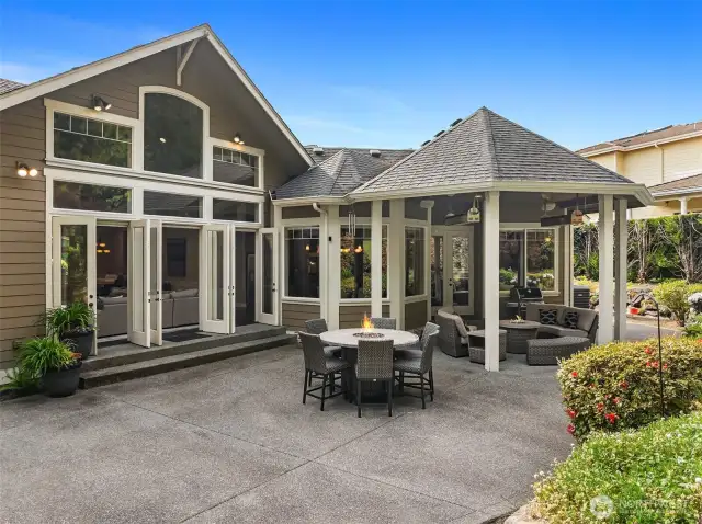 4 French doors make transition to outdoor space seamless