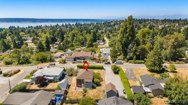 Arial shot of Puget Sound and Mountain Views