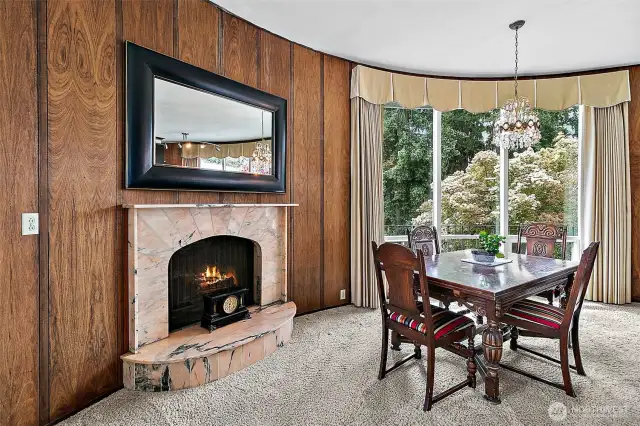 Gorgeous Italian Pink Marble wood fireplace on main off dining room