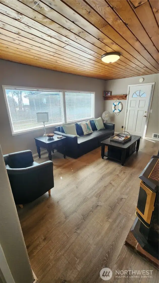 Wood planked ceiling