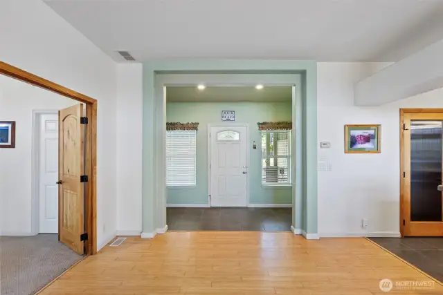 Primary to the left, kitchen to the right