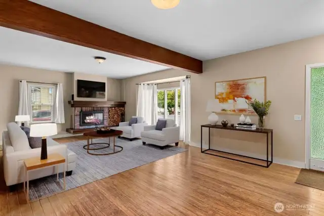 Living room virtual staging looking from dining room.
