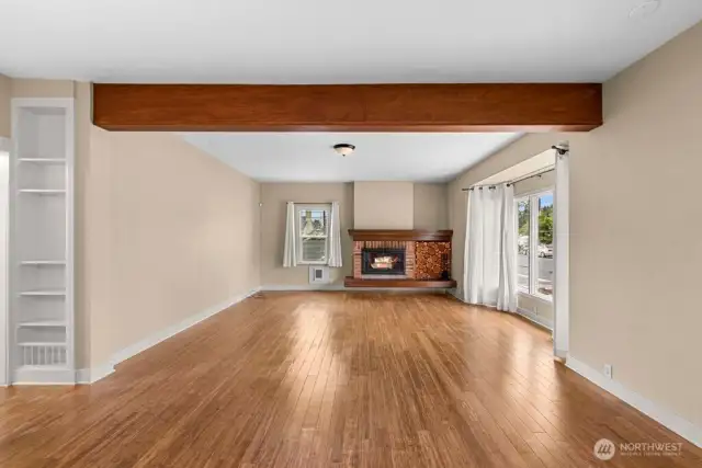 The vast open space looking from the front door into the living room.
