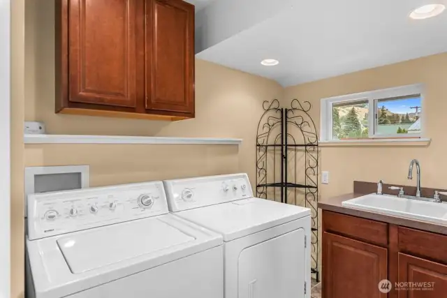 Laundry room is right off of the kitchen and back entry.