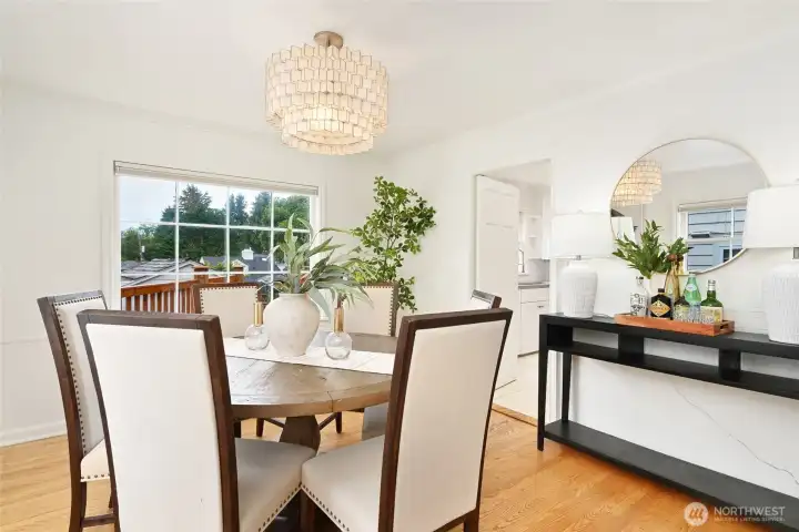 Lovely dining room with space for a table even bigger than this!