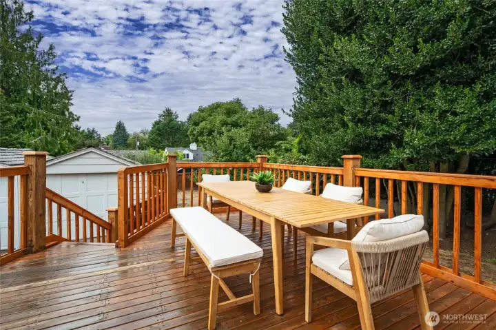 Steps down to the fully fenced backyard ready for play or your favorite furry friend