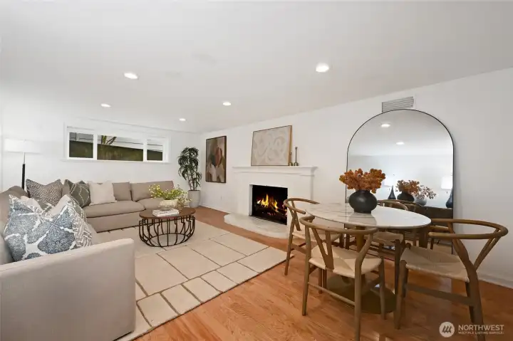 Lower level rec room- another wood burning fireplace