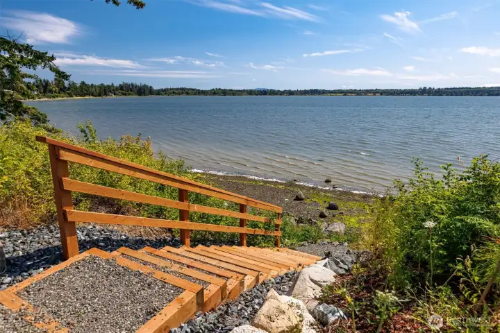 The stairs from the trail to the beach.
