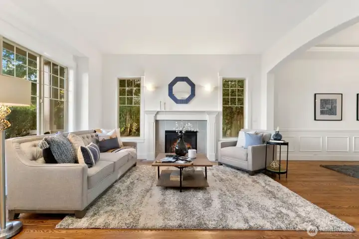 Inviting formal living room with gas fireplace