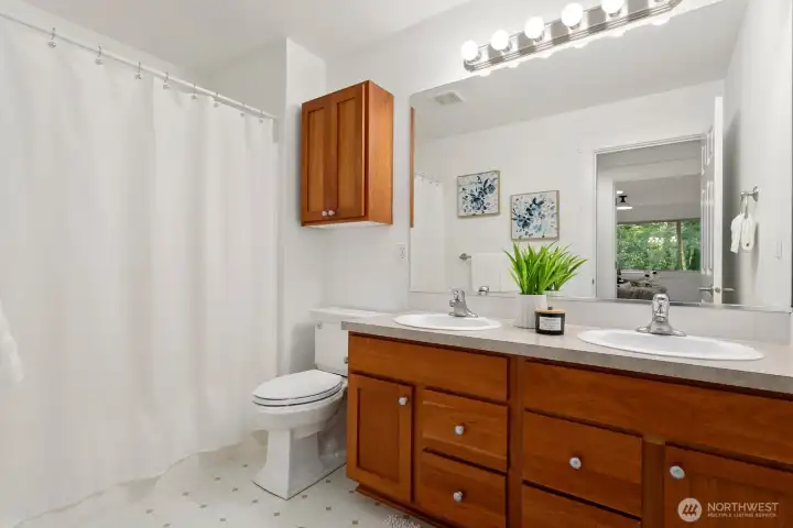 Large TWO sink bathroom upstairs