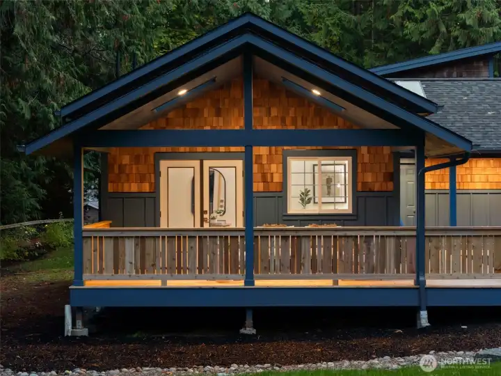 A covered, extension of the ADU living area.