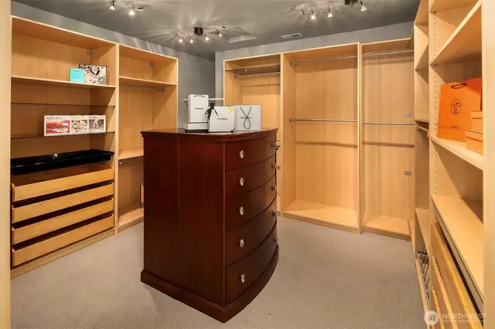 Enormous walk-in closet in the primary retreat
